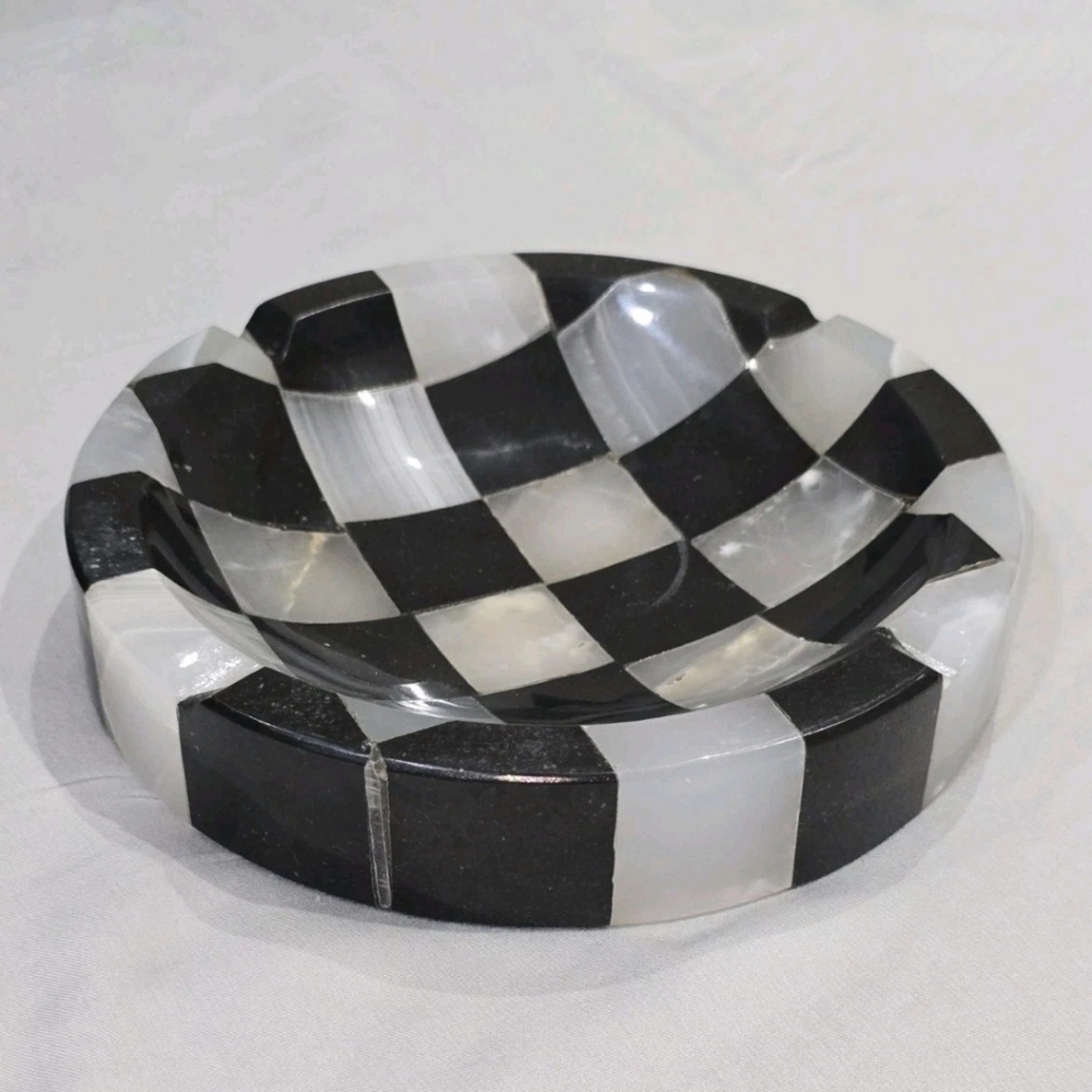 Marble Chess Ashtray Bowl 8"